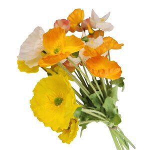 Artificial Poppy Bouquet 8 Stem Faux Flowers Rustic Home Decor Yellow Orange Pea